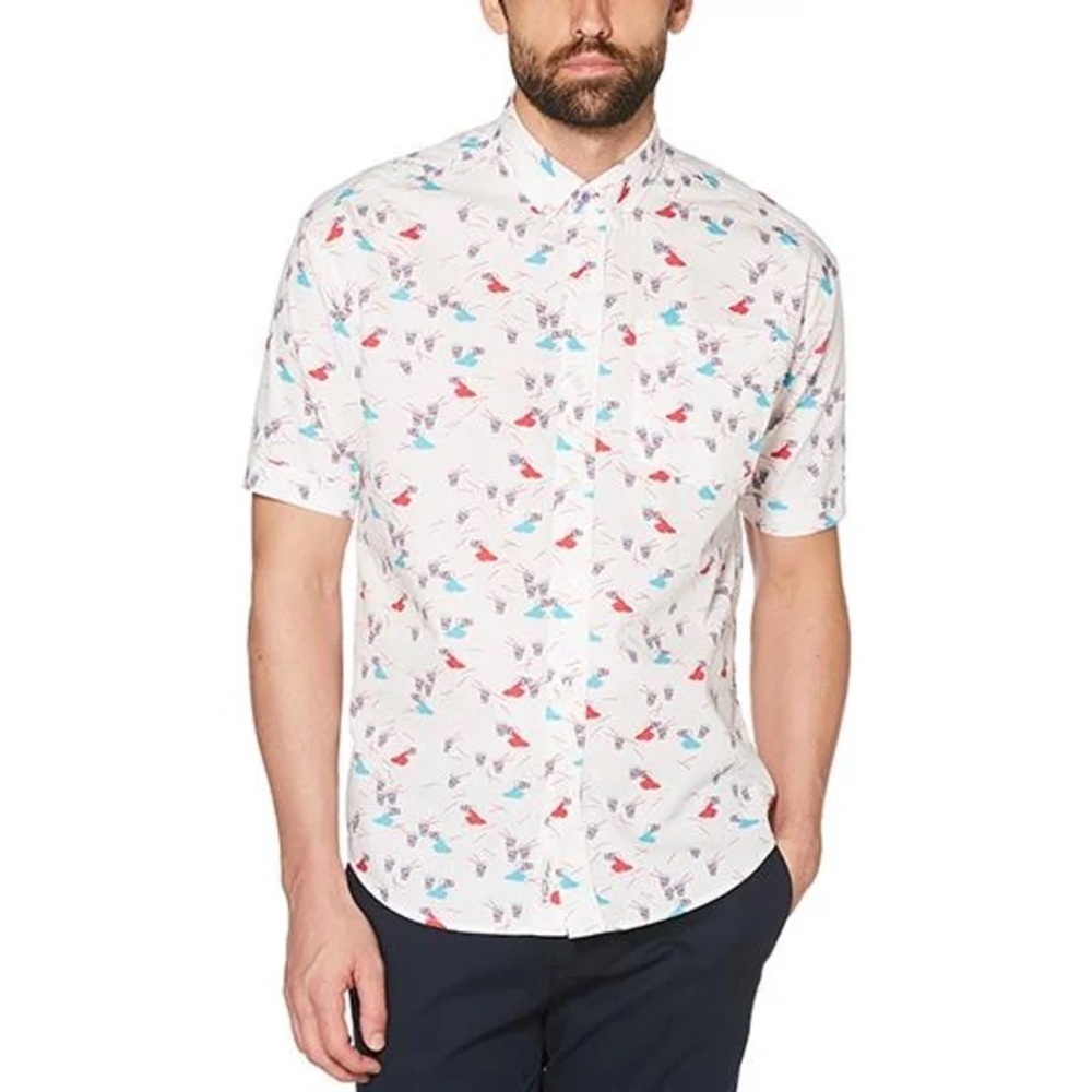 Original Penguin Shirt White Cotton Slurpee Short Sleeve Button Up Size Medium - Picture 13 of 13